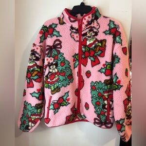 Strawberry Shortcake Zip Neck Fleece Pullover with Holiday Print